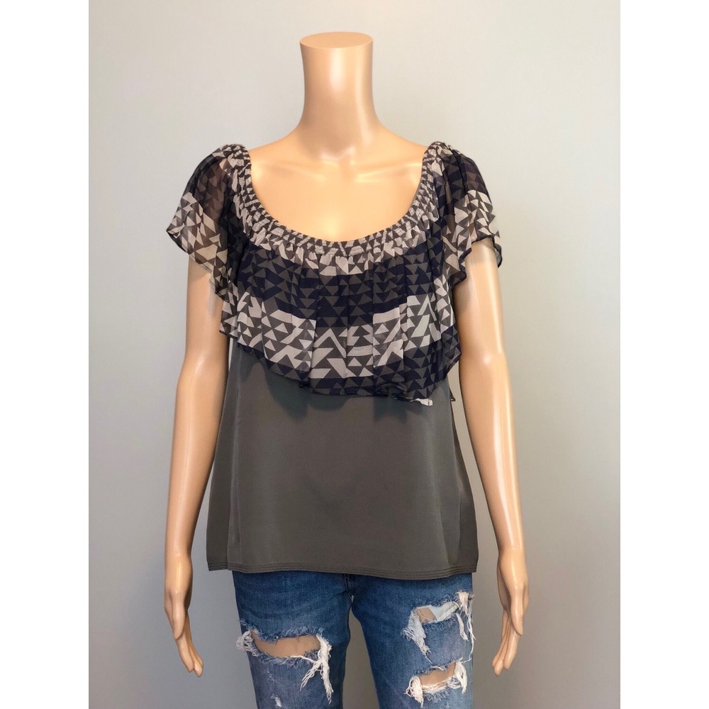 Vena Cava for Aqua grey silk ruffle blouse top